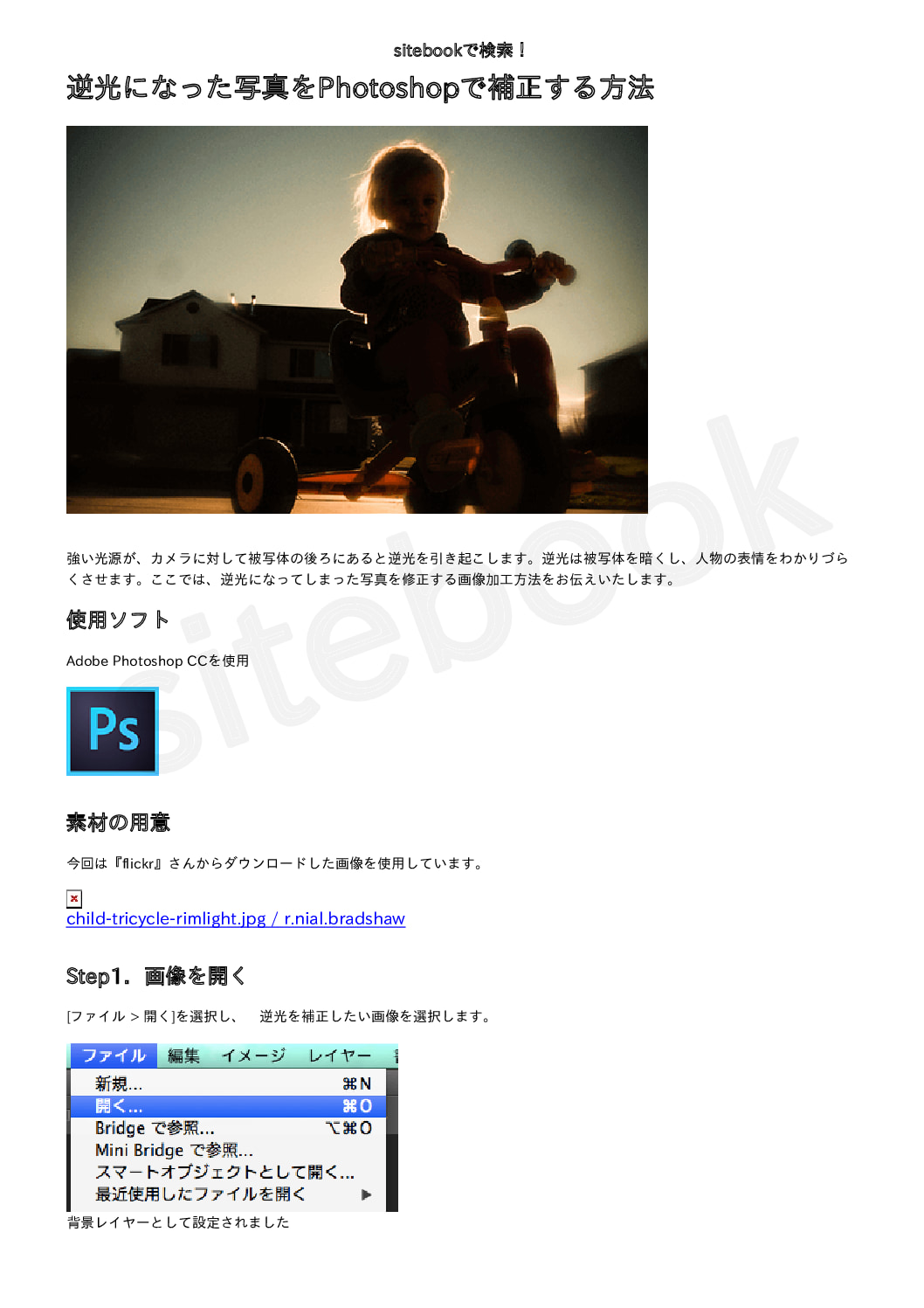 逆光になった写真をphotoshopで補正する方法 フォトショップの参考書 Sitebook